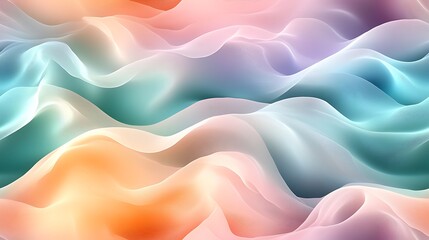 Obraz premium A gentle abstract wave pattern in pastel tones of light teal, peach, and lavender, with flowing lines creating a fluid, harmonious design that blends softly into each other --ar 16:9 --no logo --tile