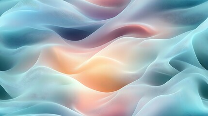 Obraz premium A gentle abstract wave pattern in pastel tones of light teal, peach, and lavender, with flowing lines creating a fluid, harmonious design that blends softly into each other --ar 16:9 --no logo --tile