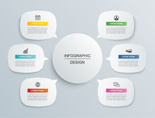 Infographics bubble data with 6 number template. Illustration business abstract background.