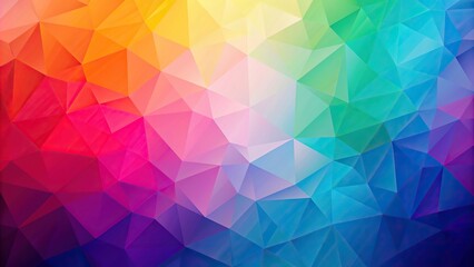 A high angle view of a vibrant rainbow colored polygon shaped background fading from pink to blue perfect for adding a modern and eye catching touch to any design project, geometrical