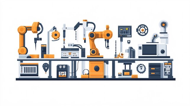 orange robotic arms and equipment on table clip art preview