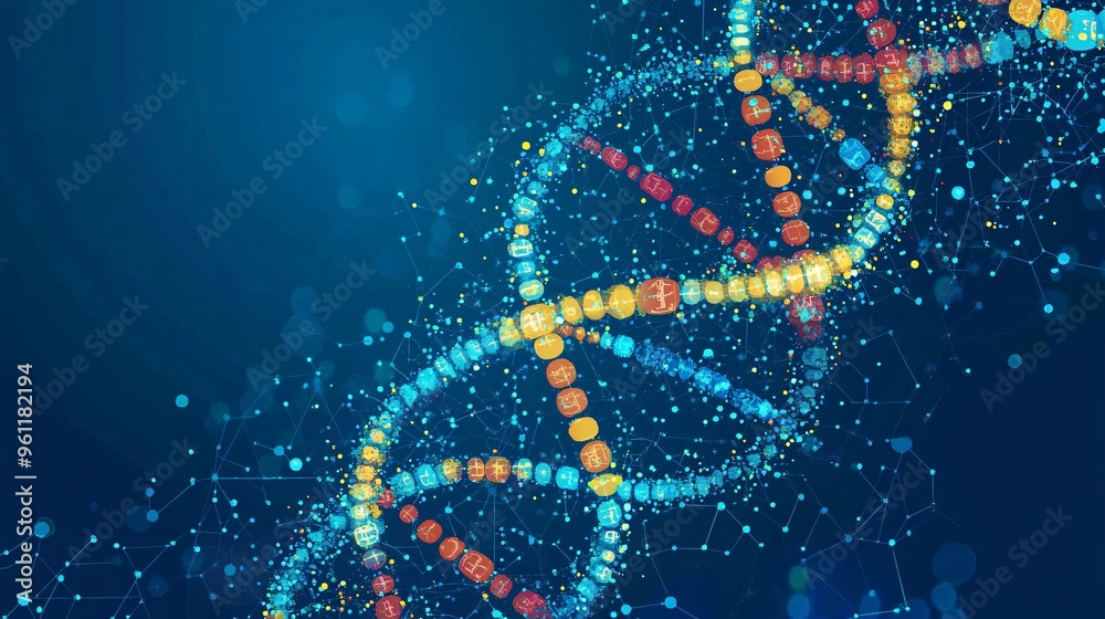 Poster biomedical engineering with dna strand and medical implants in flat design vector look digital art l