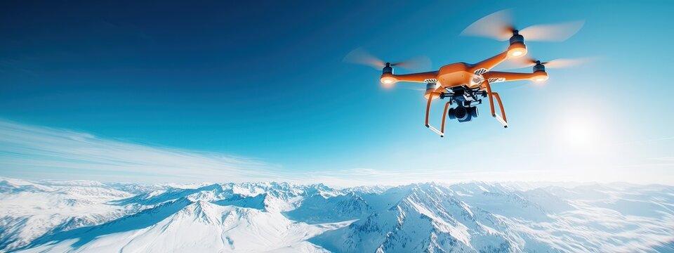 Rescue drone carrying out a high-altitude rescue on a snowy peak