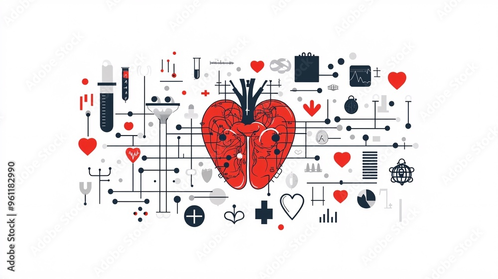 Leinwandbilder Biomedical engineering prosthetic design and artificial organ systems in flat design Vector look Digital art Large space for text in center Stock Photo with copy space
