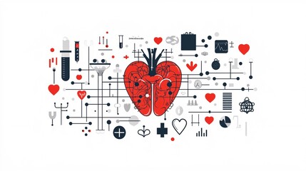 Fototapeta na wymiar Biomedical engineering prosthetic design and artificial organ systems in flat design Vector look Digital art Large space for text in center Stock Photo with copy space