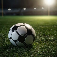 Fototapeta premium a soccer field with a soccer ball in front of the goal
