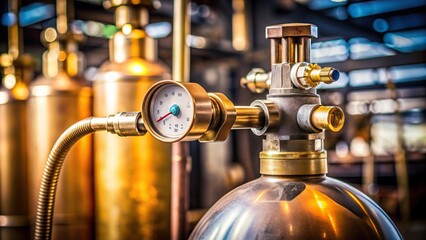 metallic,acetylene bottle, safety equipment, gas pressure, A stock photo of an acetylene bottle with a pressure regulator providing an up close and detailed view of the equipment
