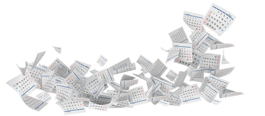 calendar pages fallen flying past year happy new year isolated background - 3d rendering