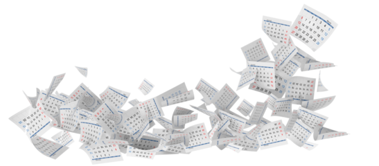 calendar pages fallen flying past year happy new year isolated background - 3d rendering