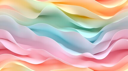 Obraz premium A seamless pattern of pastel rainbow stripes in soft tones of blush pink, mint green, and pale yellow, forming smooth, arched layers with gentle gradients and soft blending --ar 16:9 --no logo --tile