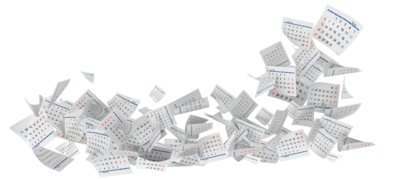 calendar pages fallen flying past year happy new year isolated background - 3d rendering