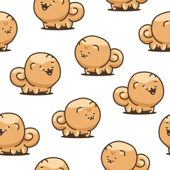 Cute kawaii pomeranian dog. Seamless pattern. Cartoon character. Vector drawing. Design ornaments.