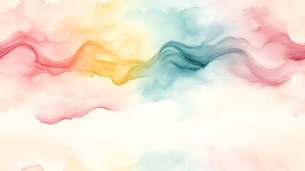 Obraz premium A watercolor blob pattern in soft pastel tones of blush pink, pale yellow, and light teal, with smooth, flowing shapes and organic transitions between colors, creating a delicate,
