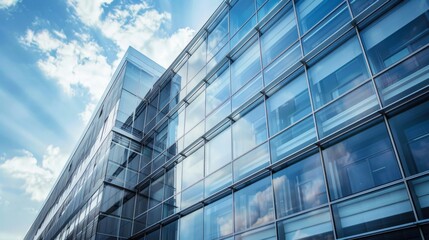 Obraz premium Modern building in aluminum siding and flat angled roofline and front windows.