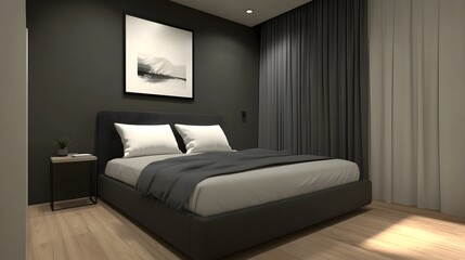 Cozy and Stylish Modern Bedroom with Minimalist Decor and Soothing Gray Tones