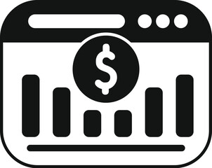 Simple vector icon representing a website displaying financial data such as a bar chart and a dollar symbol