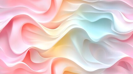 Obraz premium Flowing wavy lines in soft pastel shades of pink, mint, and pale yellow,