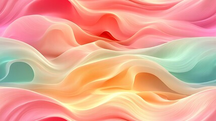 Obraz premium Flowing wavy lines in soft pastel shades of pink, mint, and pale yellow,