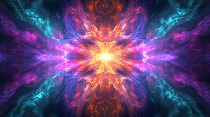 Obraz premium Abstract colorful nebula with bright light in the center.