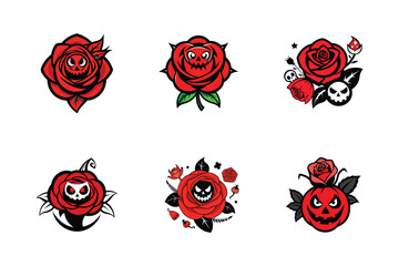 set of Halloween eyes with red rose silhouette illustration isolated on white background 