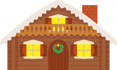 クリスマスリースを飾ったロシア民家風ログハウスのベクターイラスト