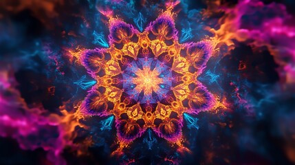 Fototapeta premium Abstract colorful mandala with neon lights.