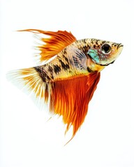 Fototapeta premium the Fancy Guppy Fish, portrait view, white copy space on right, Isolated on white Background