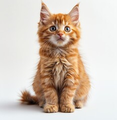 Obraz premium Cute Ginger Kitten Sitting on White Background