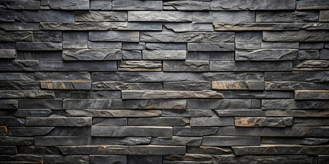 Fototapeta premium Natural black stone wall background with dark grey black slate texture for design projects and wallpaper