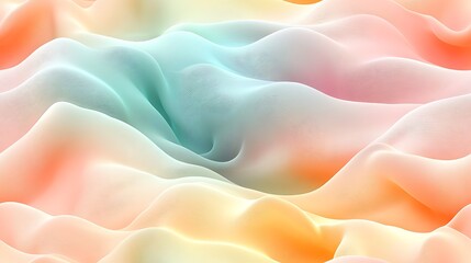 Fototapeta premium Wavy, flowing lines in pastel hues of light mint, blush pink, and pale yellow, creating a soothing abstract pattern with seamless gradient transitions and gentle,