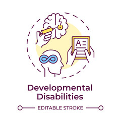 Developmental disabilities multi color concept icon. Cognitive disorder, psychology. Round shape line illustration. Abstract idea. Graphic design. Easy to use in infographic, presentation