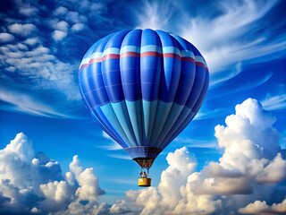 Fototapeta premium A big blue balloon in a blue sky with clouds, a travel concept