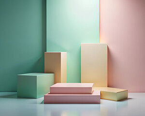 geometric 3D background of rectangular shapes in pastel tones close-up
