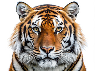 Obraz premium portrait of a stern tiger looking into the camera, isolated on a white background