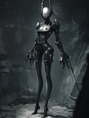 Naklejka premium woman demon cyborg. cyberpunk future