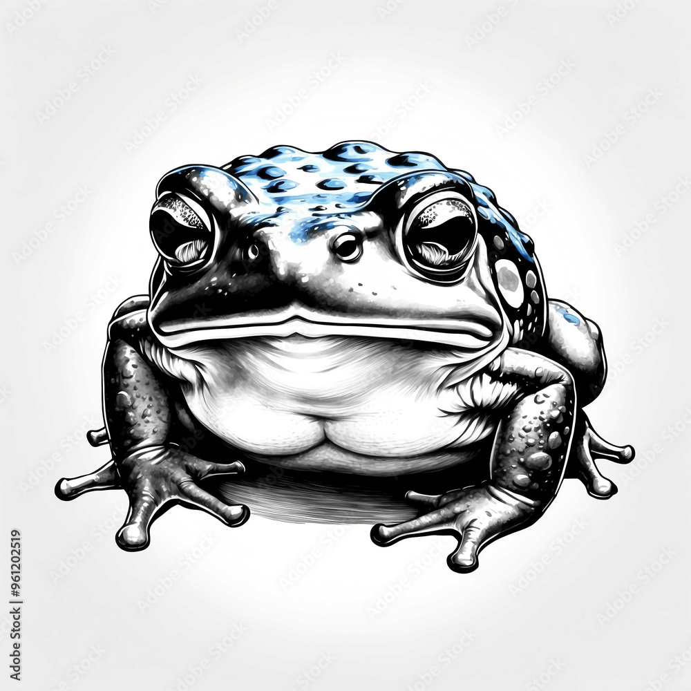 Poster toad head black and white sketch on plain white background