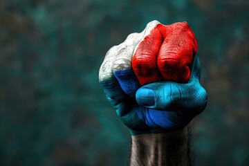 the painted fist is raised to the top