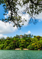 Beautiful lakeshore landscape of Chengcheng Lake Scenic Area in Kaohsiung, Taiwan.