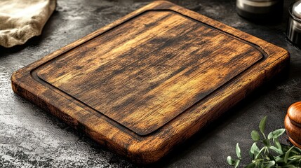 Customized wooden cutting board with engraved message, rustic style, 3D illustration