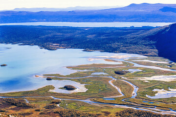 River delta in Rapa valley in Sareks national park in the swedish mountains
