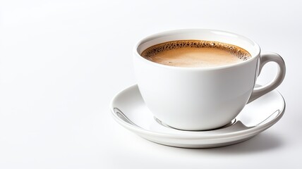 Obraz premium A close-up of a steaming cup of coffee on a simple white saucer, perfect for cozy mornings or energizing breaks.