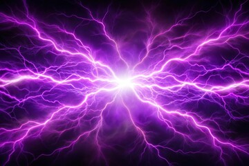 Fototapeta na wymiar Abstract energy and electricity background with bright neon purple plasma lightning viewed from above