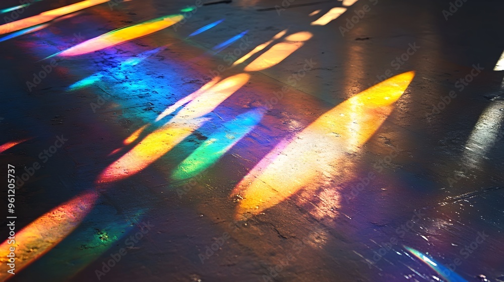 Poster captivating holographic surface that reflects a mesmerizing array of rainbow like patterns and color