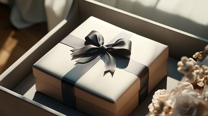 A 3D illustration of a gift box customized with name engraving and sophisticated wrapping, showcasing its elegance