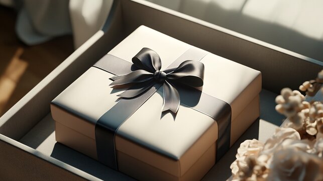 A 3D illustration of a gift box customized with name engraving and sophisticated wrapping, showcasing its elegance