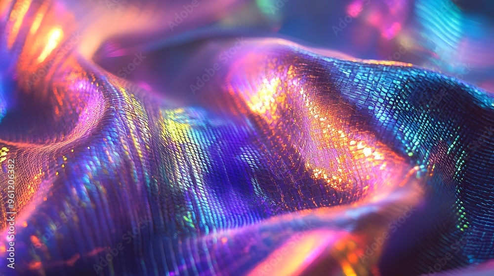 Poster Mesmerizing holographic fabric with intricate prismatic patterns that reflect light in captivating and dynamic ways creating a futuristic and sophisticated visual experience