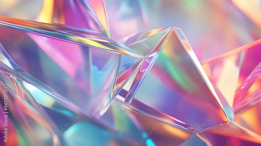 Poster mesmerizing holographic design featuring abstract geometric shapes in a vibrant array of shimmering 
