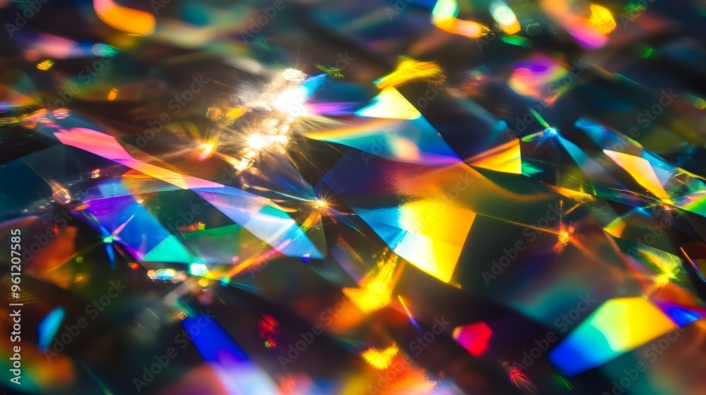 Poster holographic surface reflecting a captivating display of rainbow like prismatic patterns and chromati