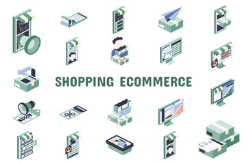 Naklejka premium Shopping Ecommerce Flat Vector Illustration Icon Sticker Set Design Materials