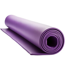 Rolled purple yoga mat on black background for fitness and wellness